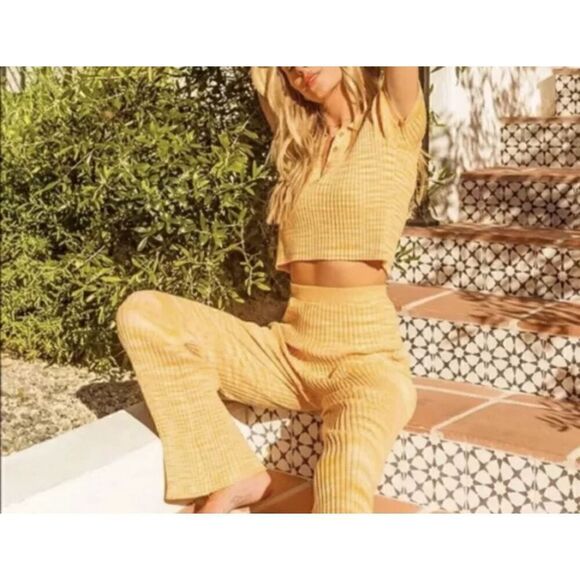 L*Space Women's L Sammy High Waist Ribbed Knit Lounge Pant Golden Apricot Marl - Picture 8 of 9